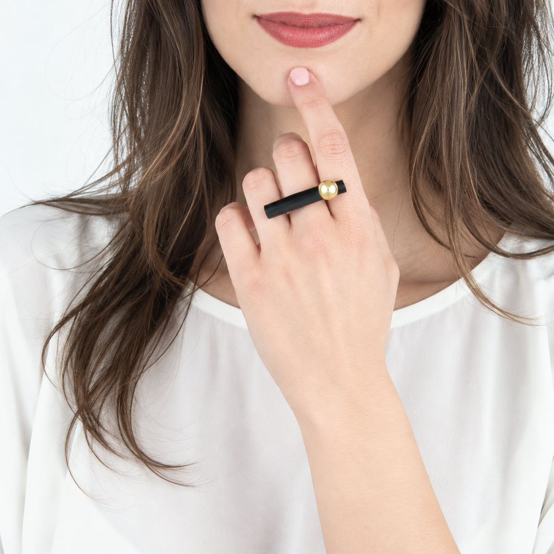 Anello BILICO - nero / perla oro