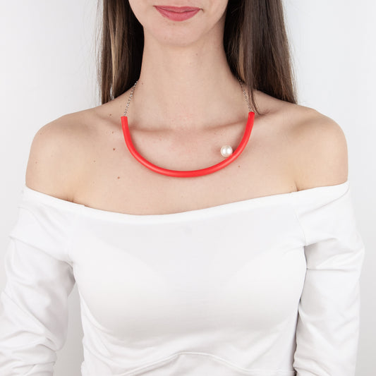 BILICO choker - orange red / white pearl