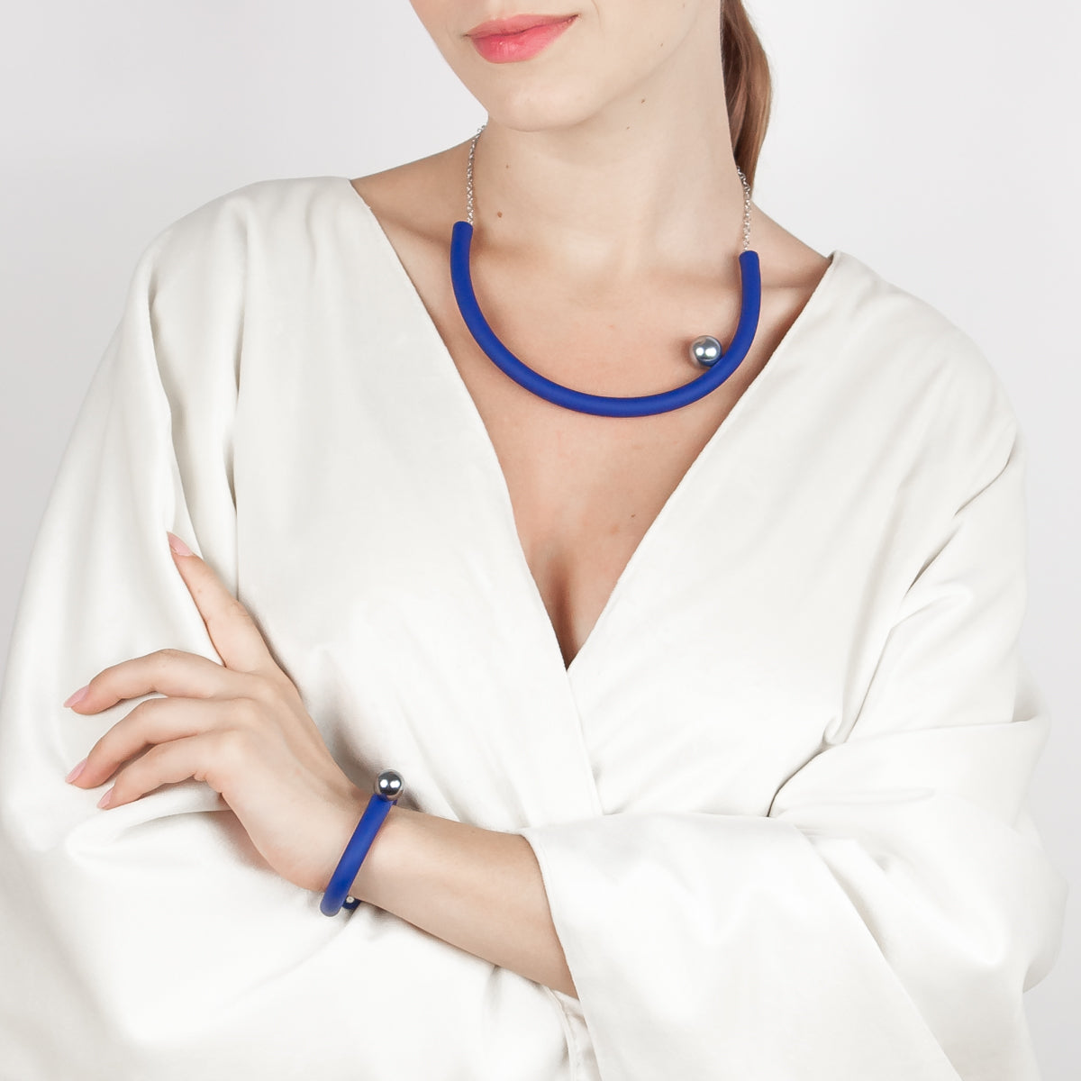 BILICO choker - ink blue / silver pearl