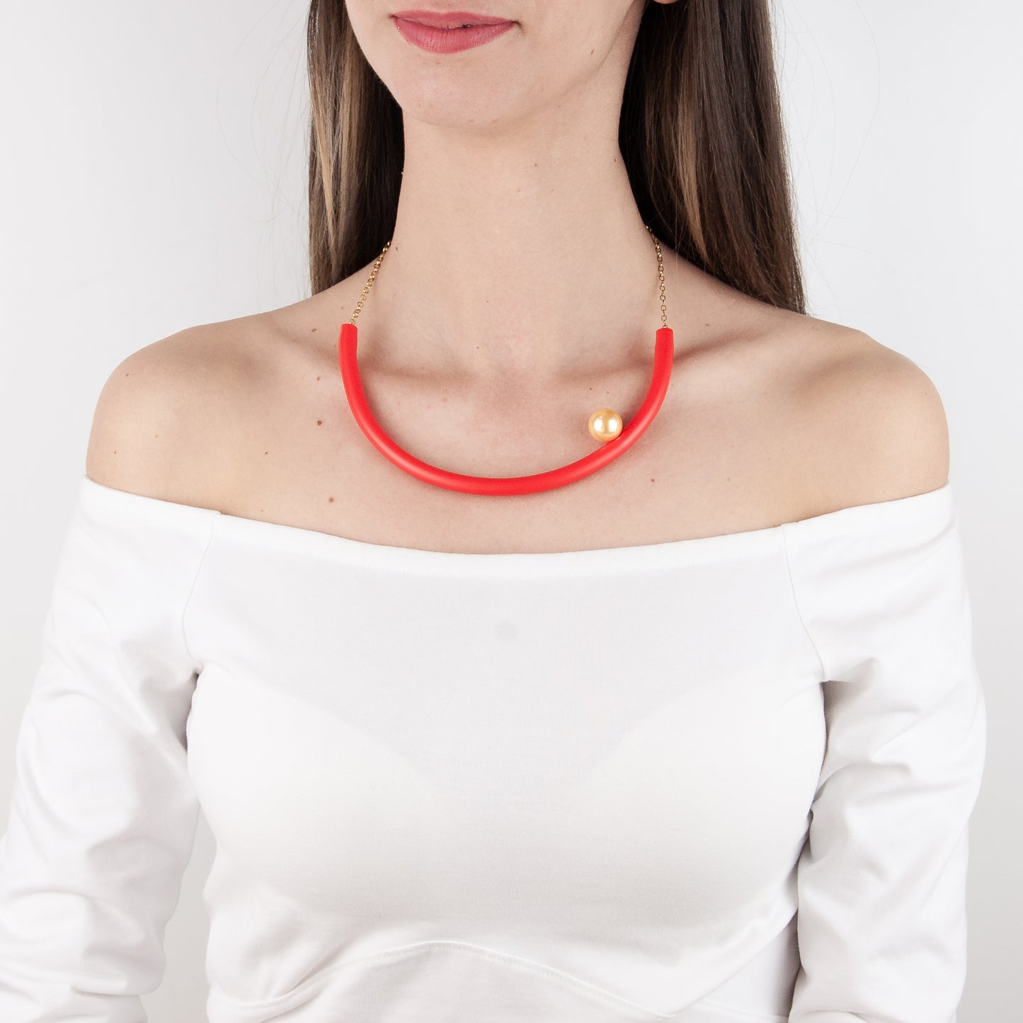 BILICO choker - orange red / gold pearl