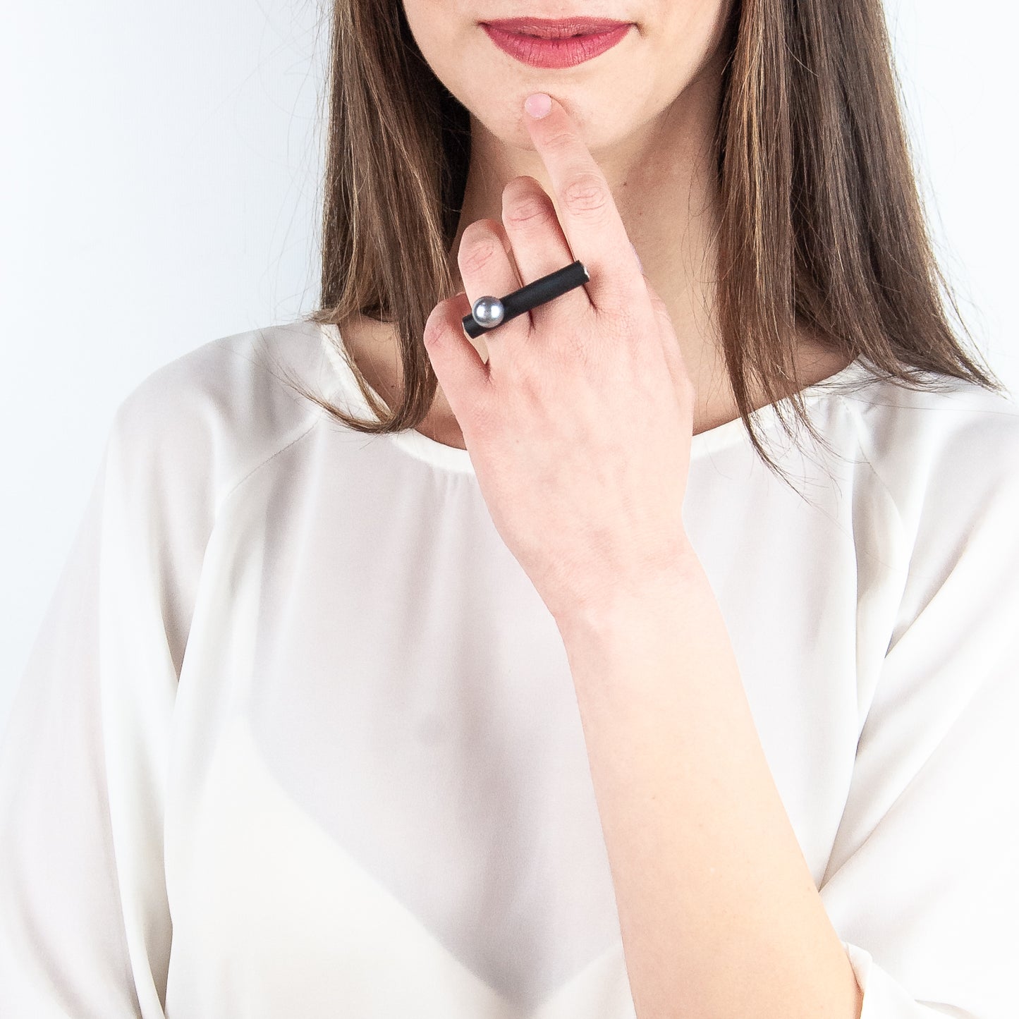 BILICO ring - black / silver pearl