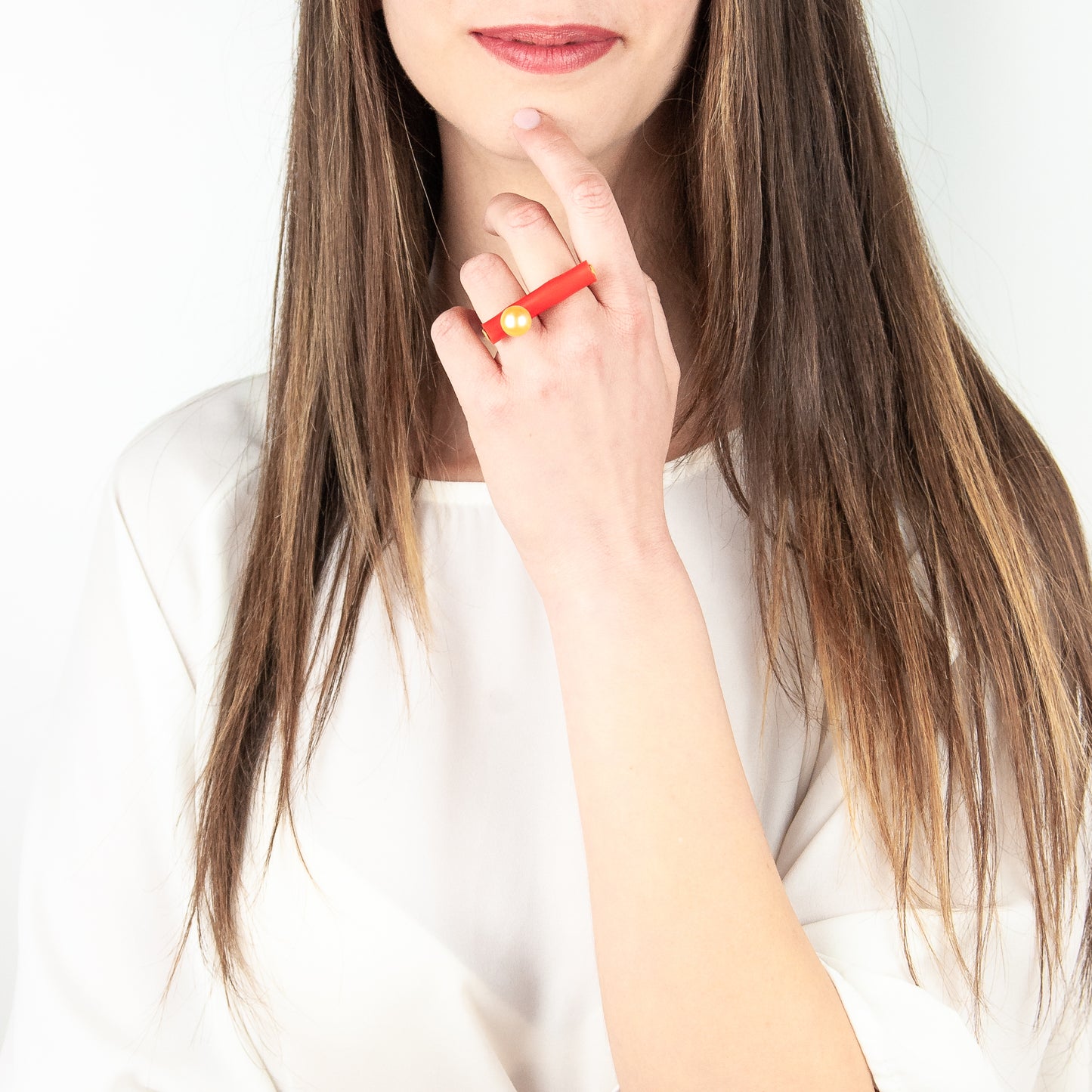 BILICO ring - orange red / gold pearl
