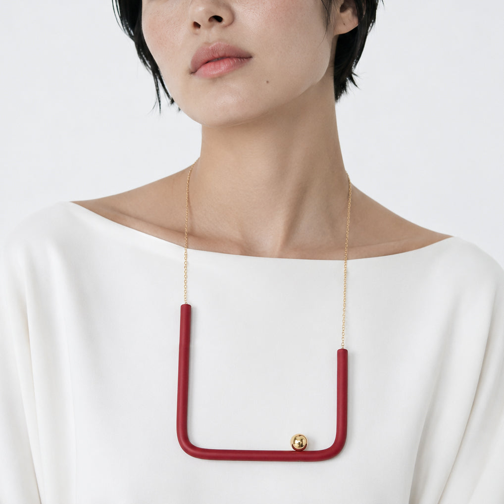 BILICO square necklace - red / gold pearl