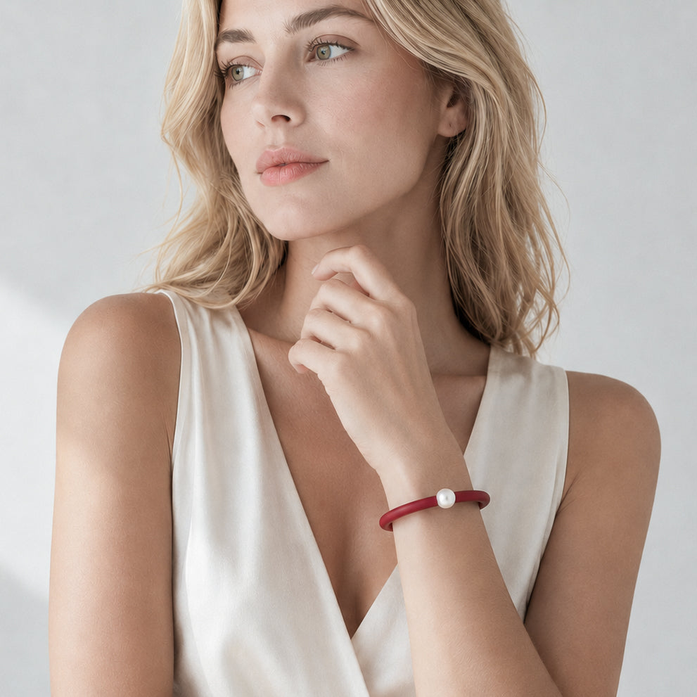 Bracciale BILICO - rosso / perla bianca