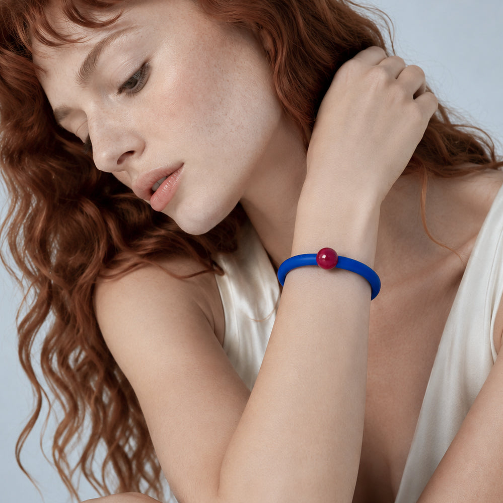 Bracciale BILICO - blu inchiostro / perla rossa
