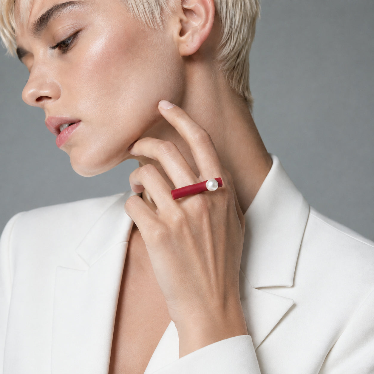 BILICO ring - red / white pearl