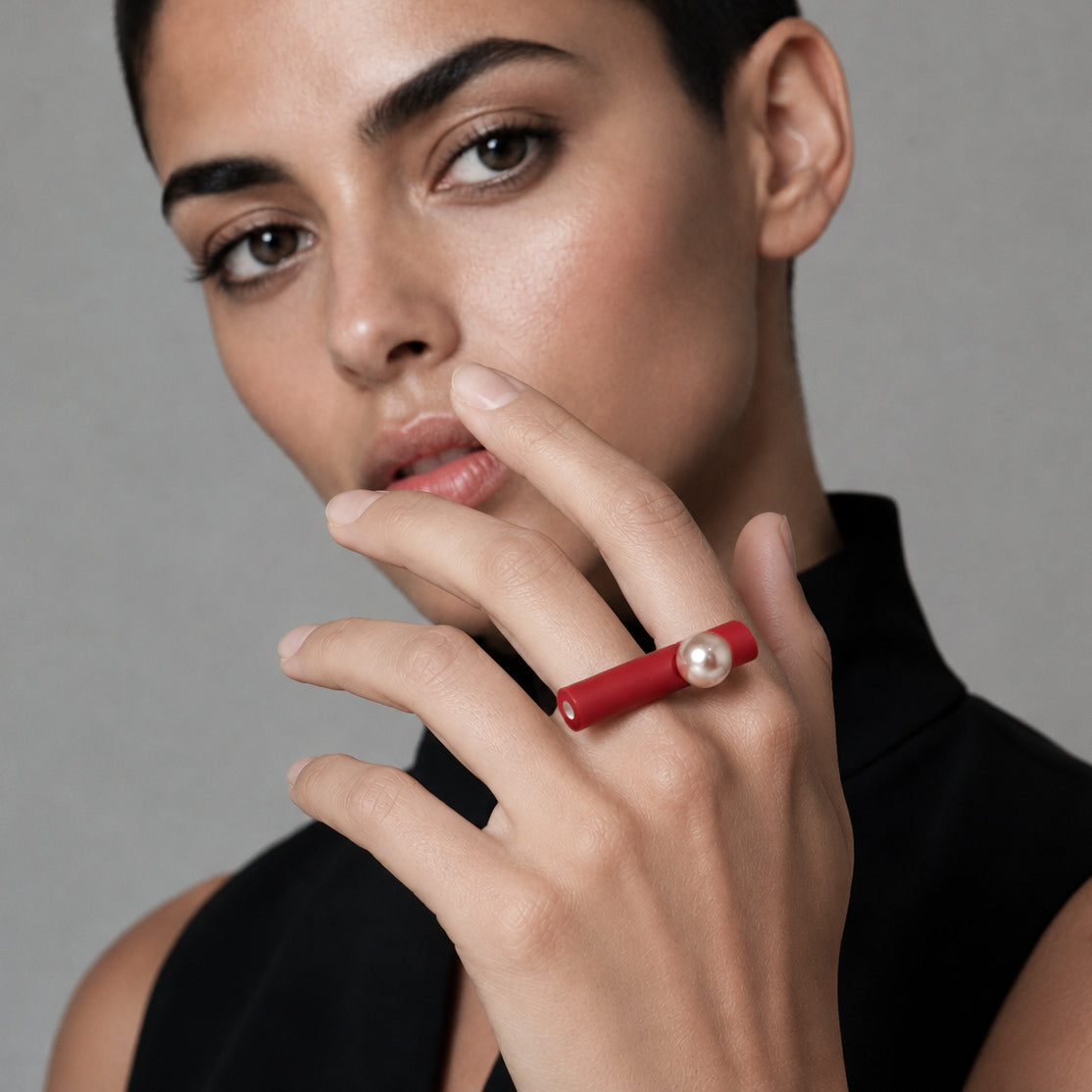 Anello BILICO - rosso / perla golden beige 