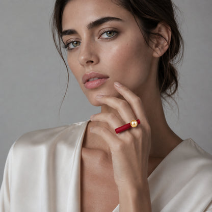 BILICO ring - red / gold pearl
