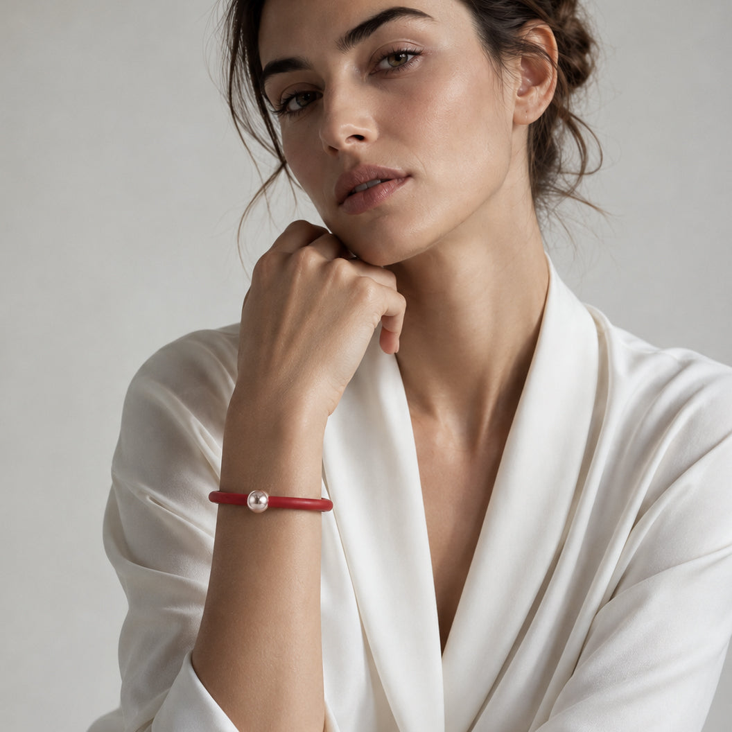 BILICO bracelet - red / golden beige pearl