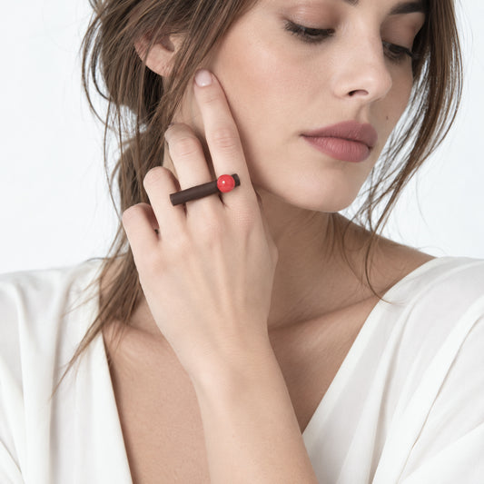 BILICO ring - brown / red pearl