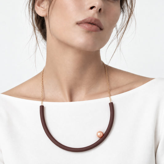 BILICO round necklace - brown / gold pearl