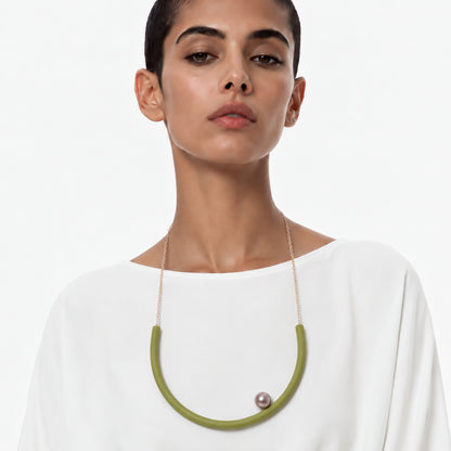 Collana rotonda BILICO - verde / perla golden beige 