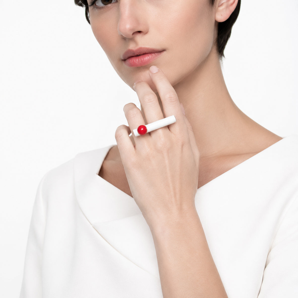 BILICO ring - white / red pearl