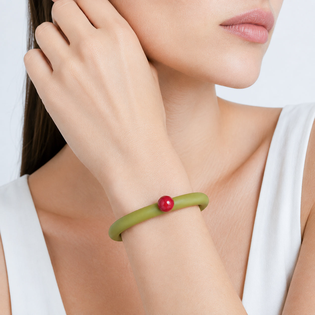 Bracciale BILICO - verde / perla rossa