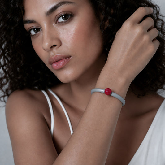 Bracciale BILICO - grigio / perla rossa