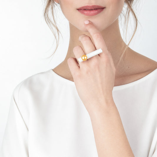Anello BILICO - bianco / perla oro