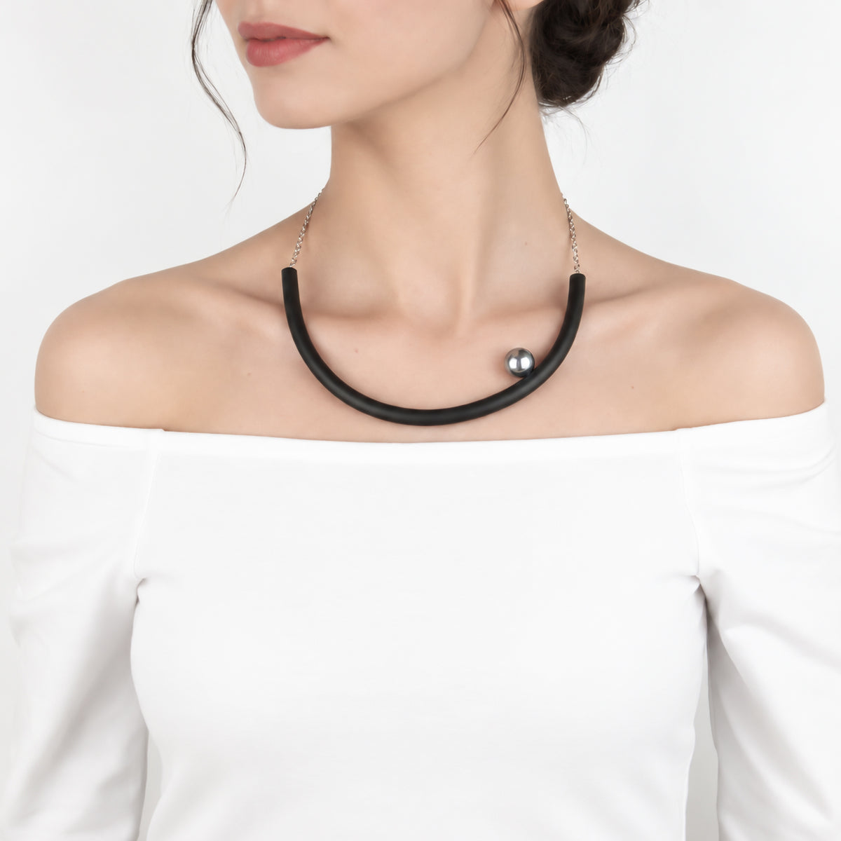 BILICO choker - black / silver pearl