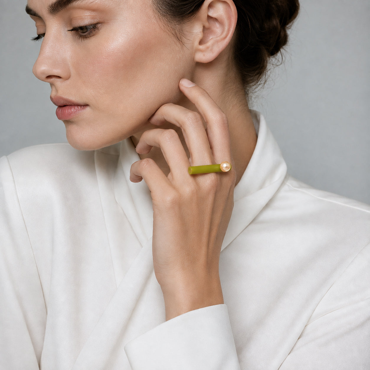 Anello BILICO - verde / perla oro
