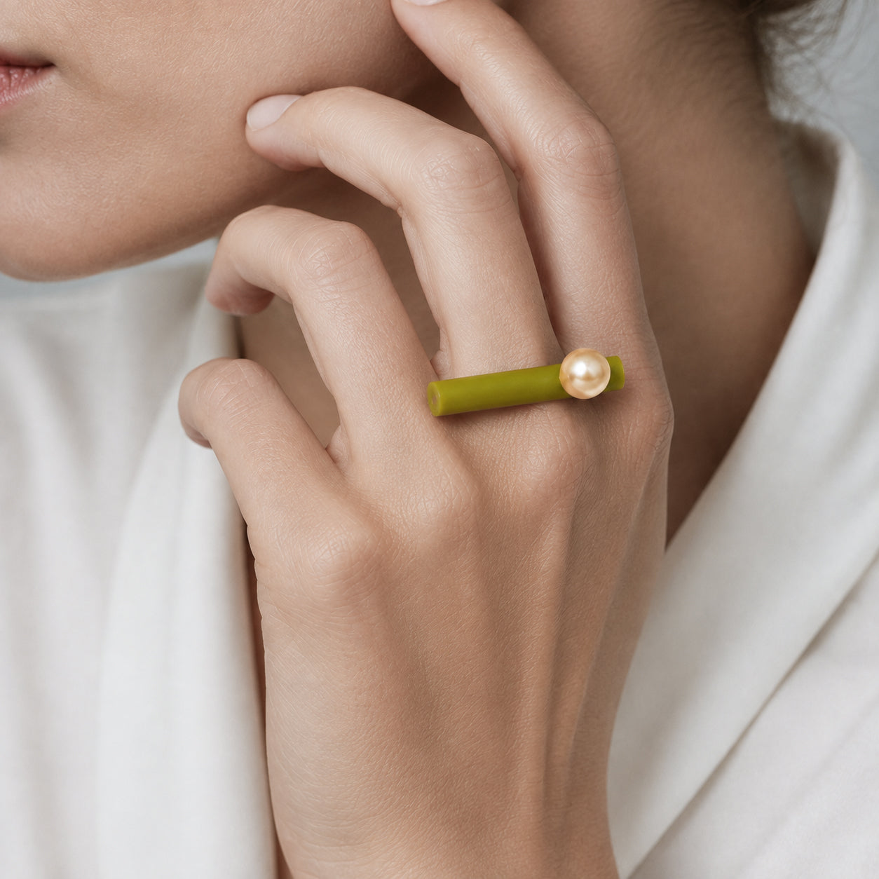 Anello BILICO - verde / perla oro