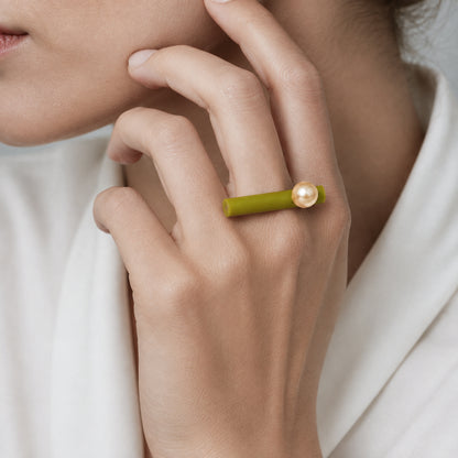 Anello BILICO - verde / perla oro