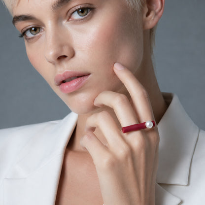 BILICO ring - red / white pearl