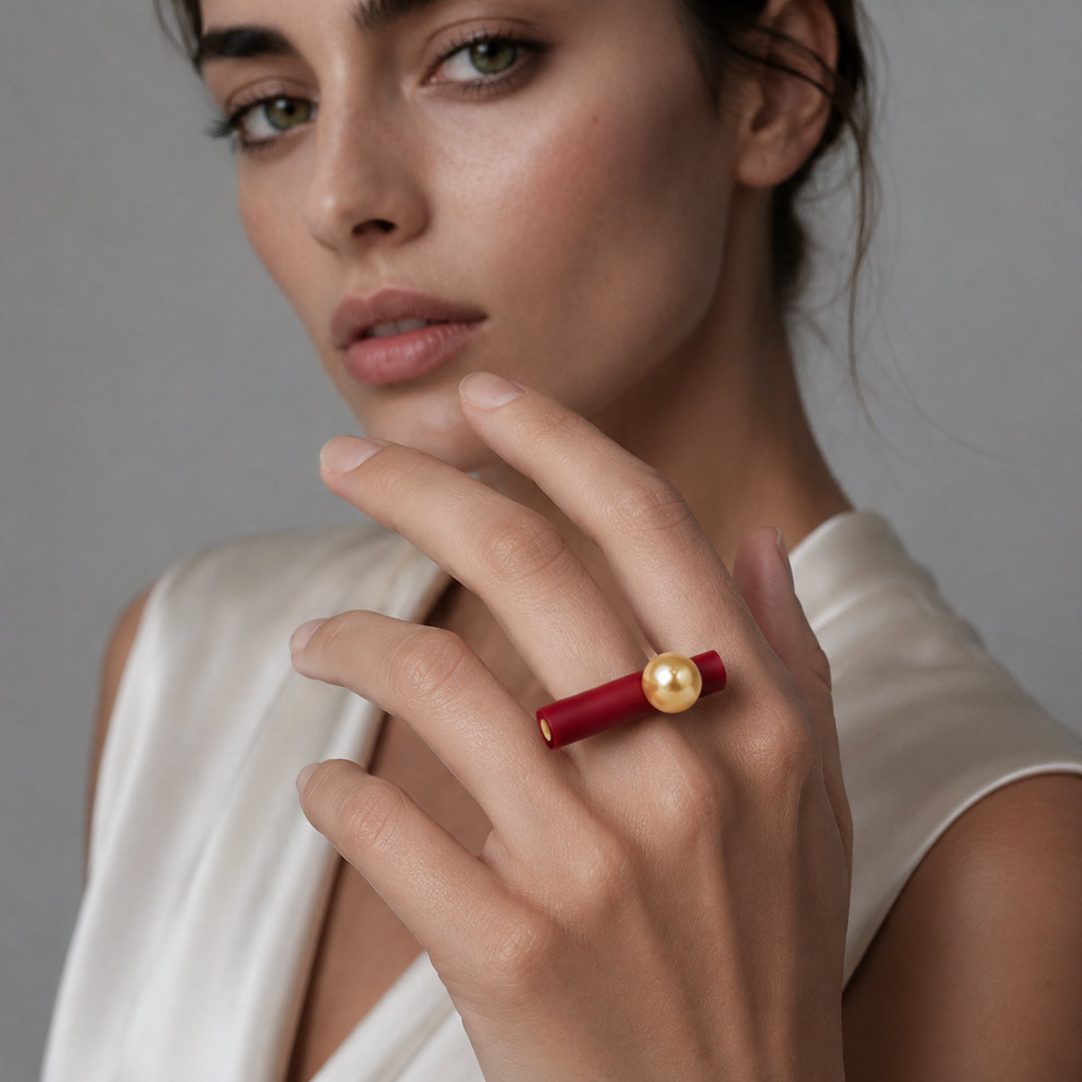 BILICO ring - red / gold pearl