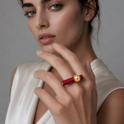 BILICO ring - red / gold pearl
