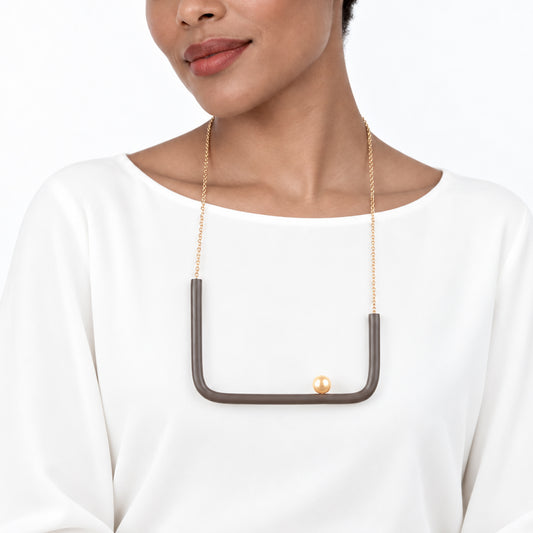 Collana quadra BILICO - marrone / perla oro