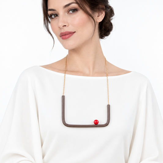 Collana quadra BILICO - marrone / perla rossa