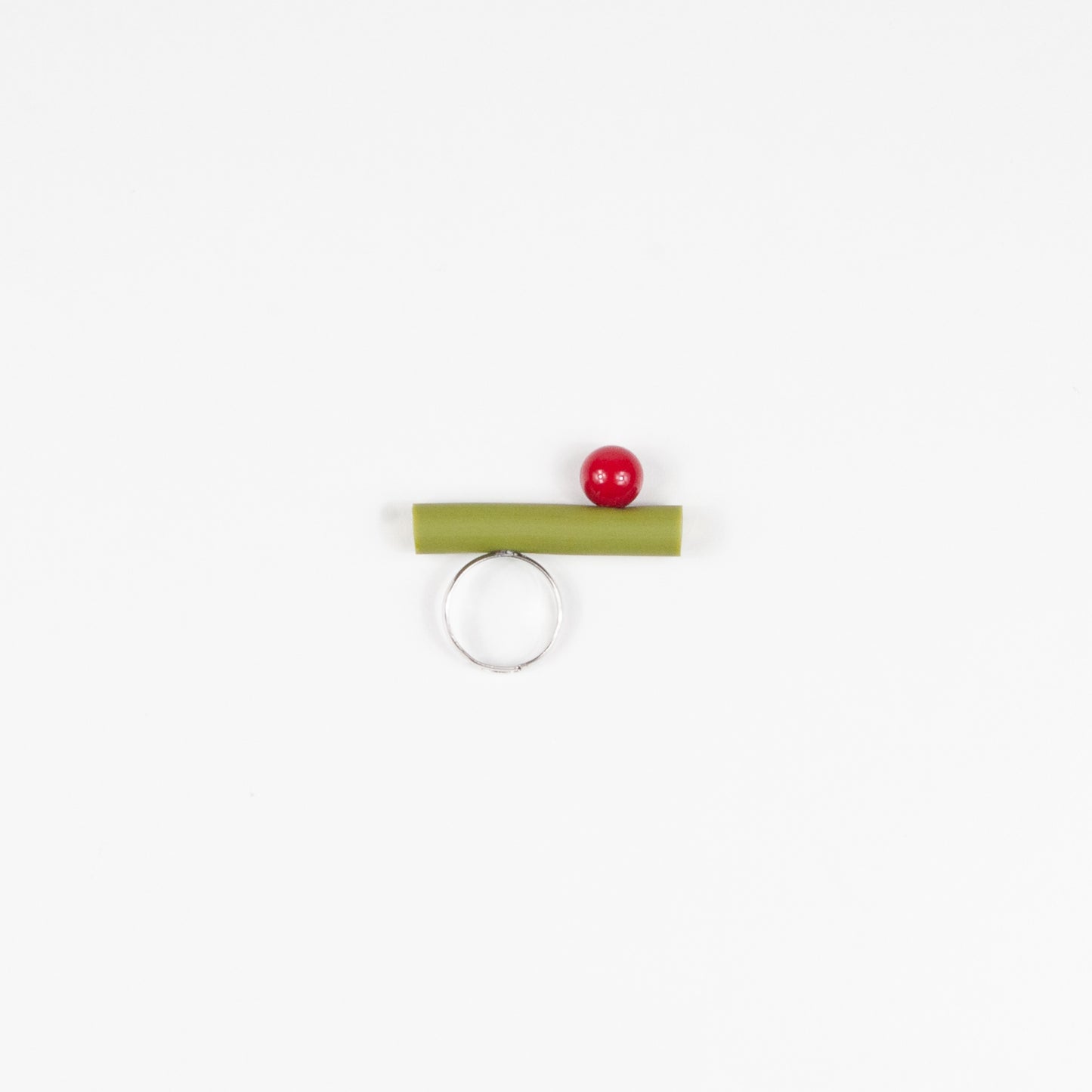 Anello BILICO - verde / perla rossa