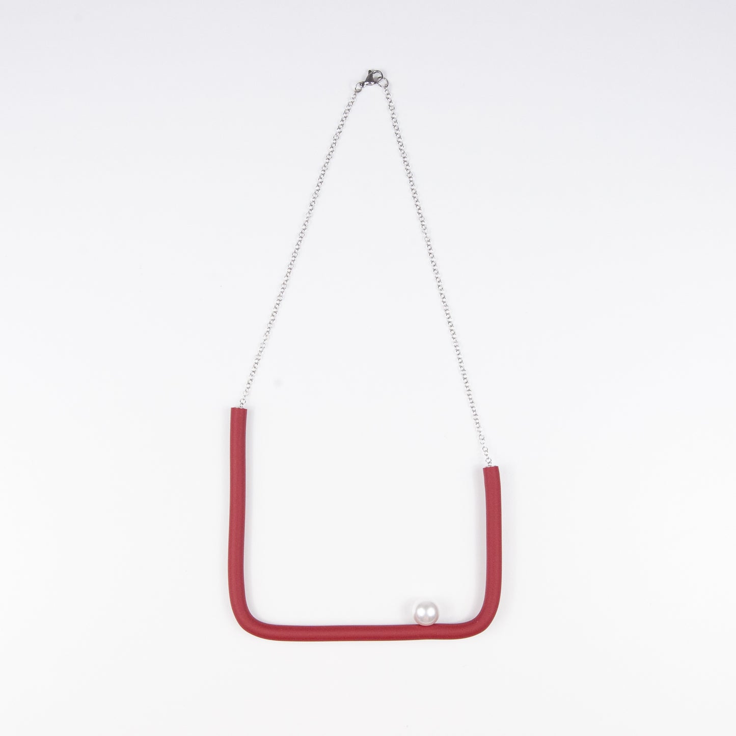 BILICO square necklace - red / white pearl