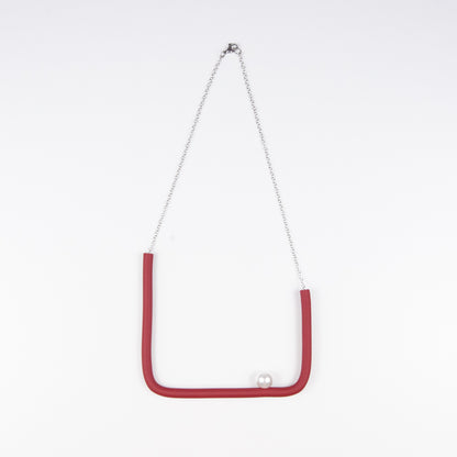 BILICO square necklace - red / white pearl