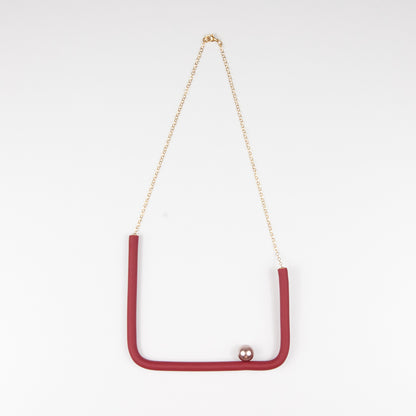 BILICO square necklace - red / golden beige pearl
