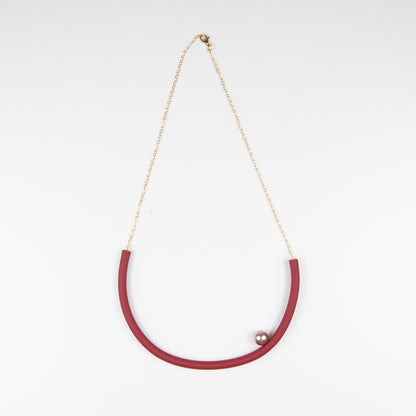 BILICO round necklace - red / golden beige pearl