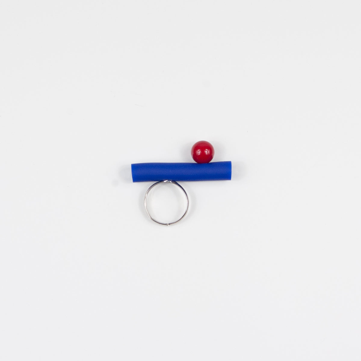 Anello BILICO - blu inchiostro / perla rossa