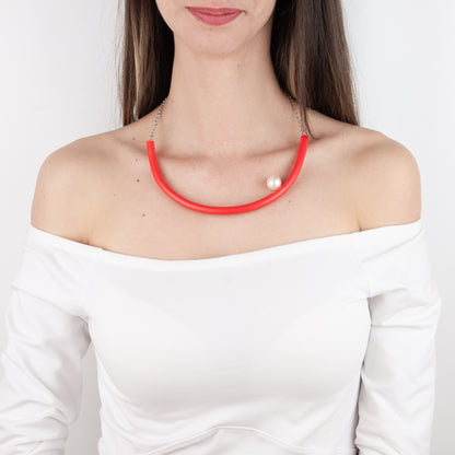 BILICO choker - orange red / white pearl