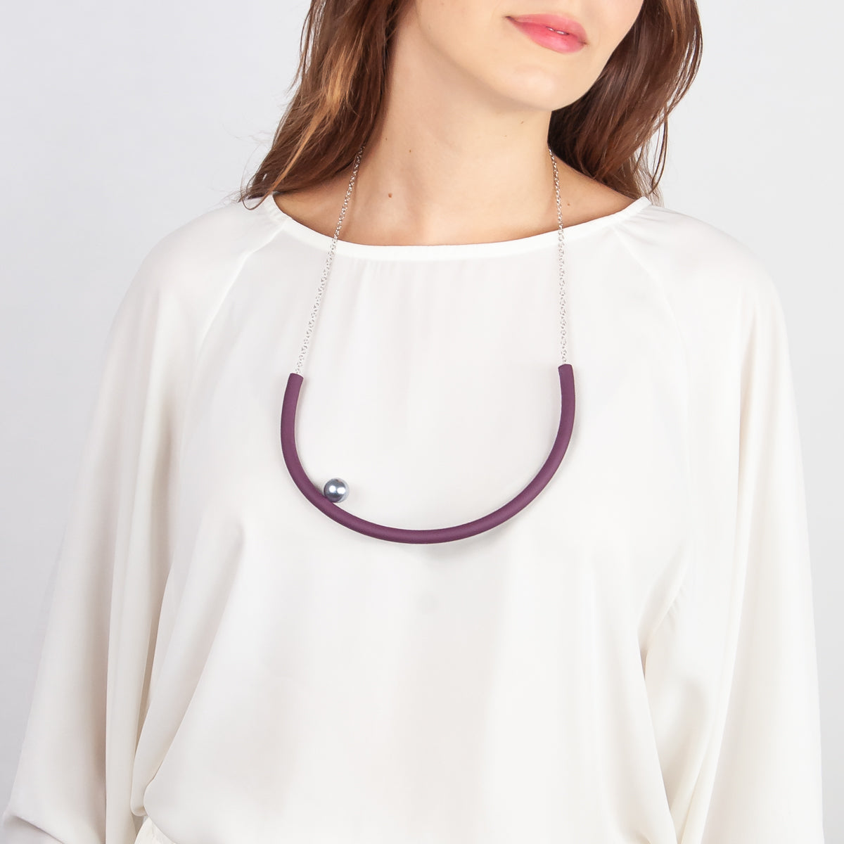 BILICO round necklace - purple / silver pearl