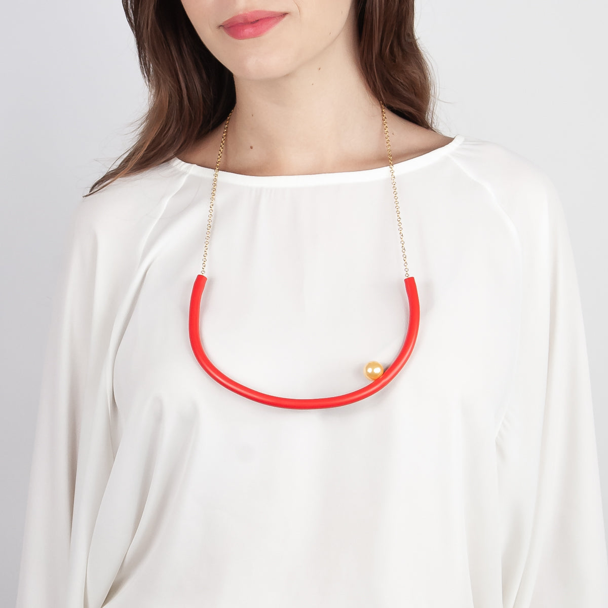 BILICO round necklace - orange red / gold pearl