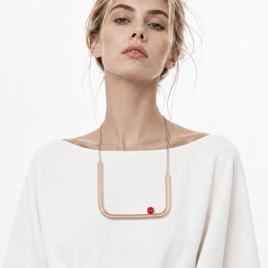 BILICO square necklace - gold / red pearl