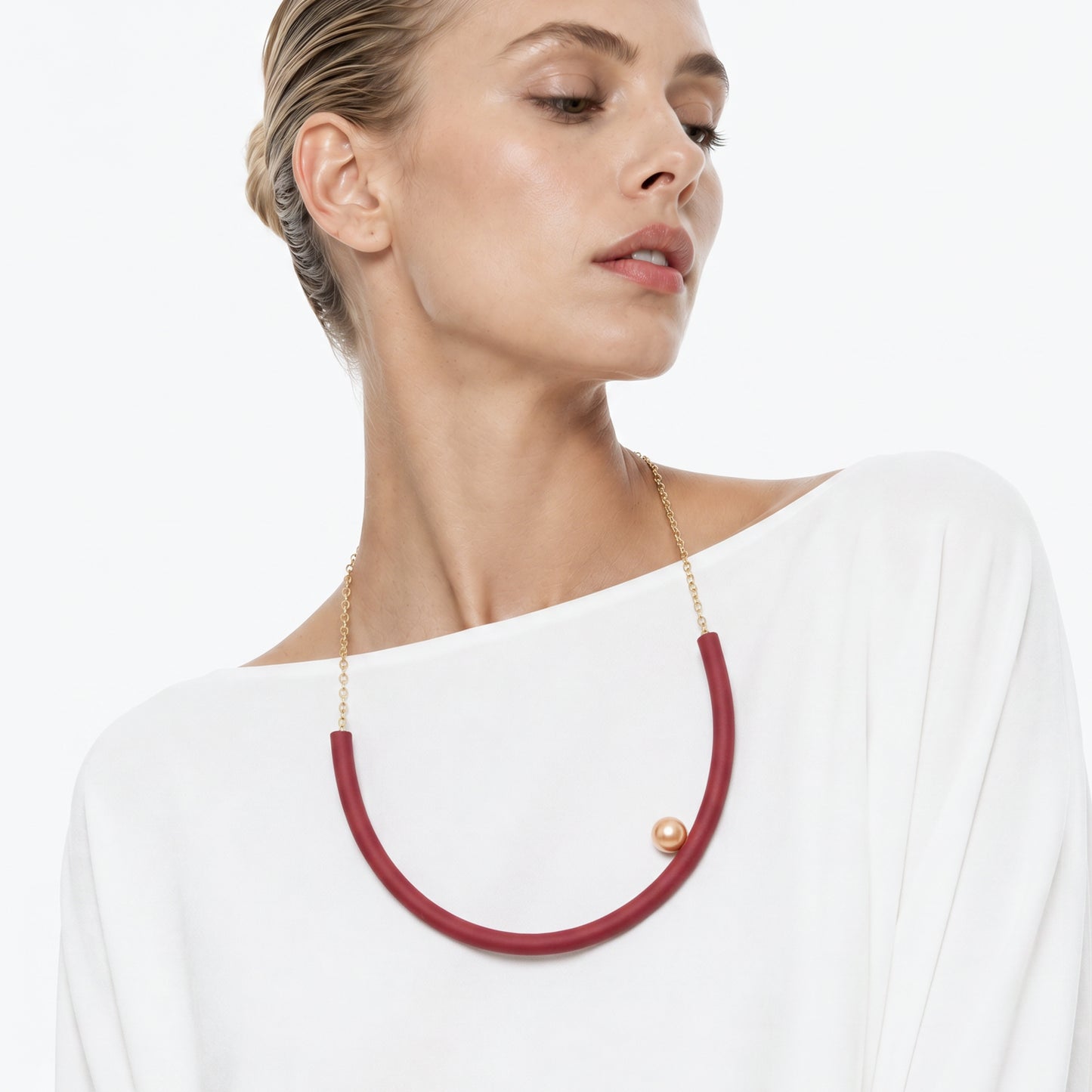 BILICO round necklace - red / gold pearl