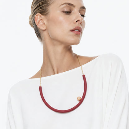 BILICO round necklace - red / gold pearl