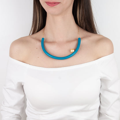 BILICO choker - teal color / gold pearl