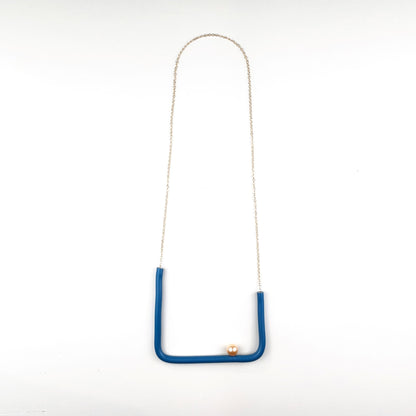 BILICO square necklace - blue avio / white pearl