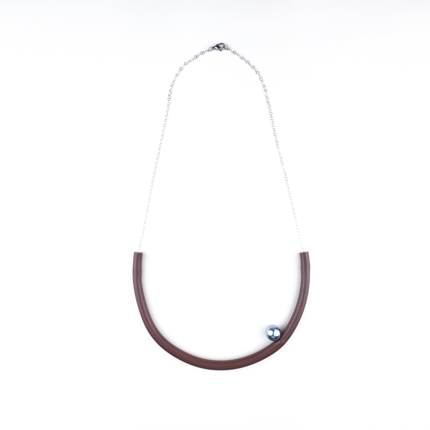 BILICO round necklace - brown / silver pearl