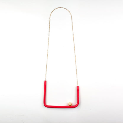 BILICO square necklace - orange red / silver pearl