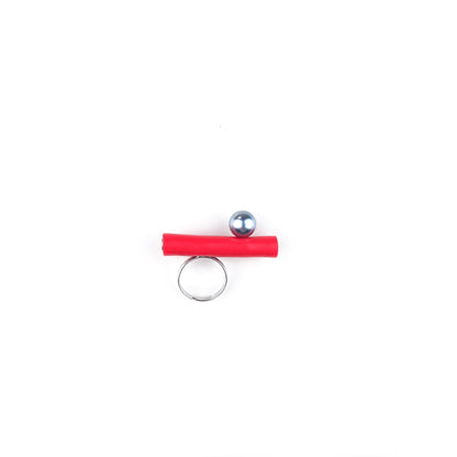 BILICO ring - orange red / gold pearl