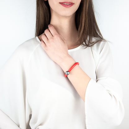 BILICO bracelet - orange red / silver pearl