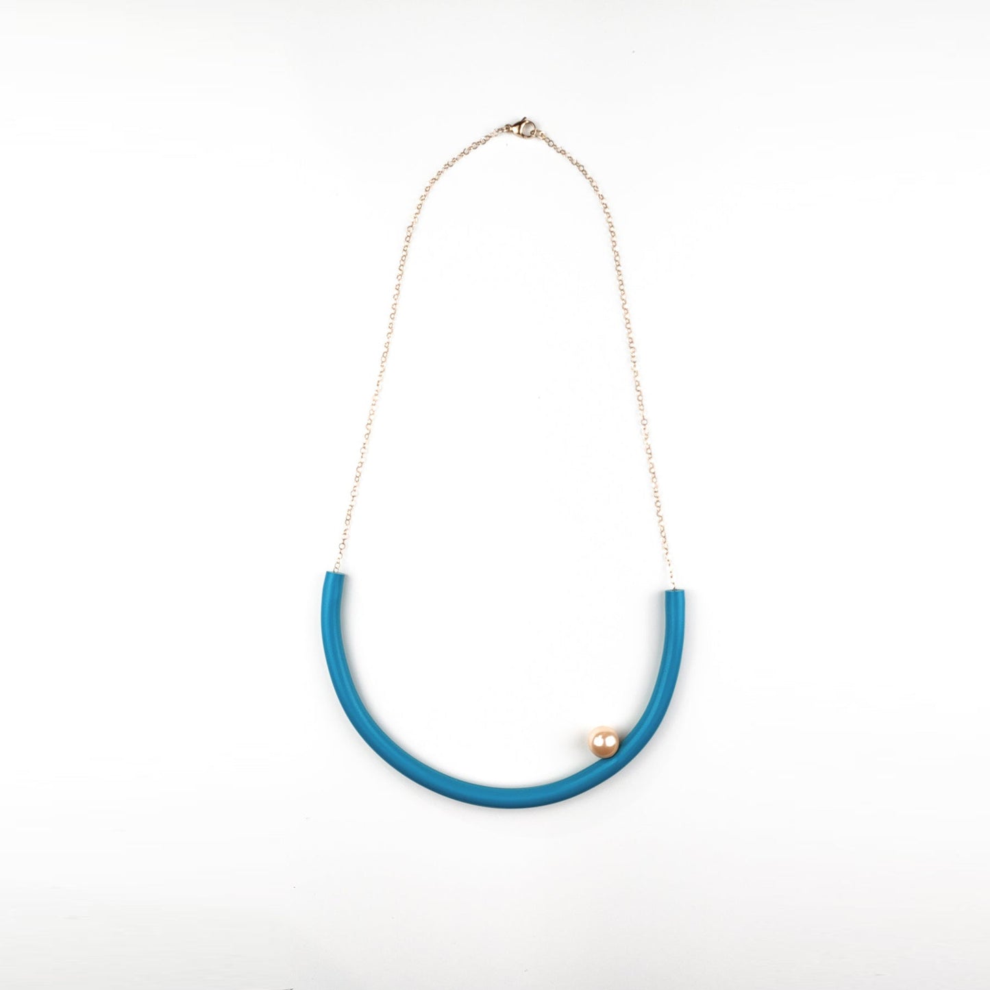 BILICO round necklace - teal color / light brown pearl