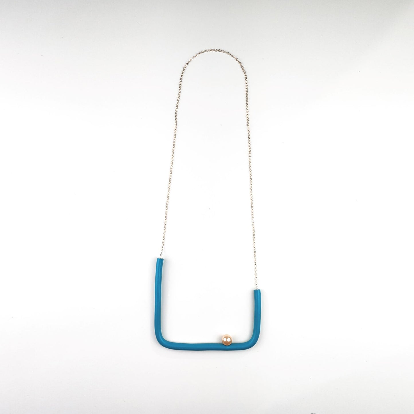 BILICO square necklace - teal color / light brown pearl