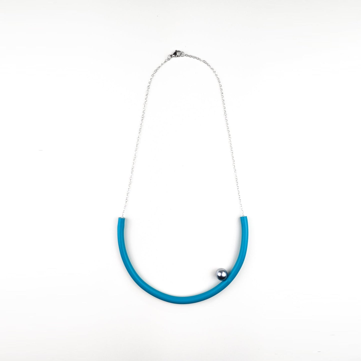 BILICO round necklace - teal color / white pearl